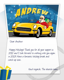 Image of Business Christmas Holidays eCard with Santa in Car